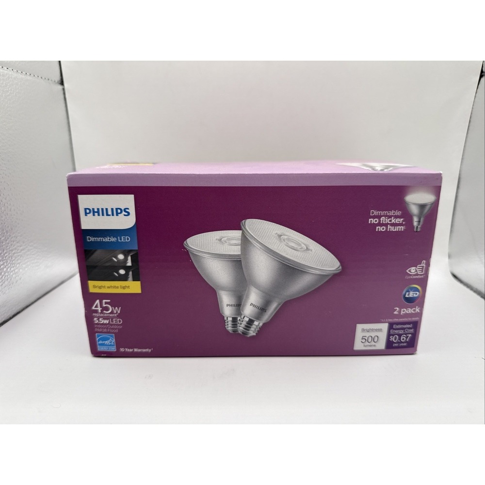 1 BULB Philips 45W‎ Equivalent Bright White PAR38 Medium Dimmable LED Floodlight